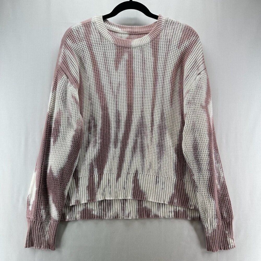 Pistola Sweater Womens Sz M Tie Dye Waffle Jumper Crewneck Pullover White Pink